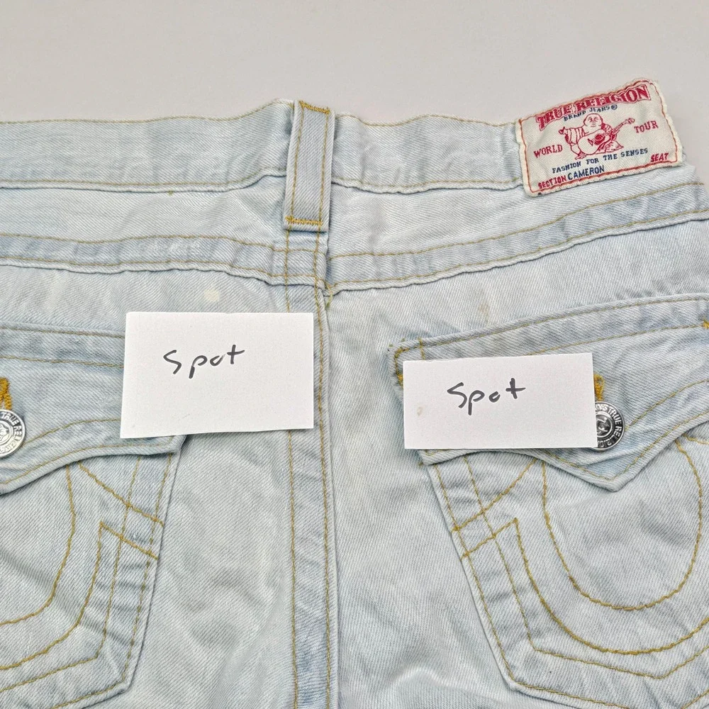 True Religion Ricky Super T Jeans Mens 24 Light Wash Blue Distressed Straight